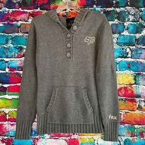 Fox Girls Knitted Hooded Pullover Sweater Fox Racing Logo XL